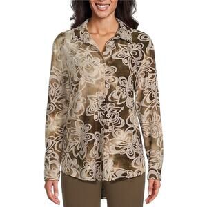 Multiples Tie-Dye Jacquard Knit Point Collar Long Roll-Tab Sleeve Shirt 3X